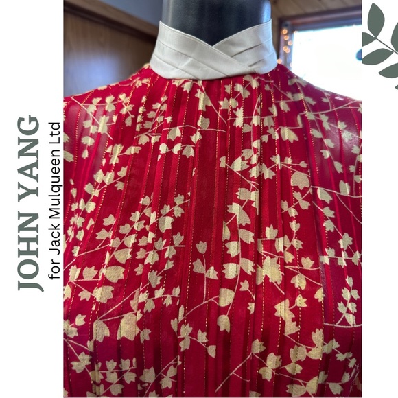 Vintage 80’s Skirt Top Set Red Gold Floral Print Cream Accent Blouse Size Size 8 - Picture 5 of 10